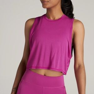 American Tall Athletic Cropped Muscle Tank Top for Tall Women in Pink Orchid